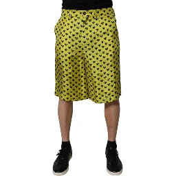Green Silk Heart Print Bermuda Shorts
