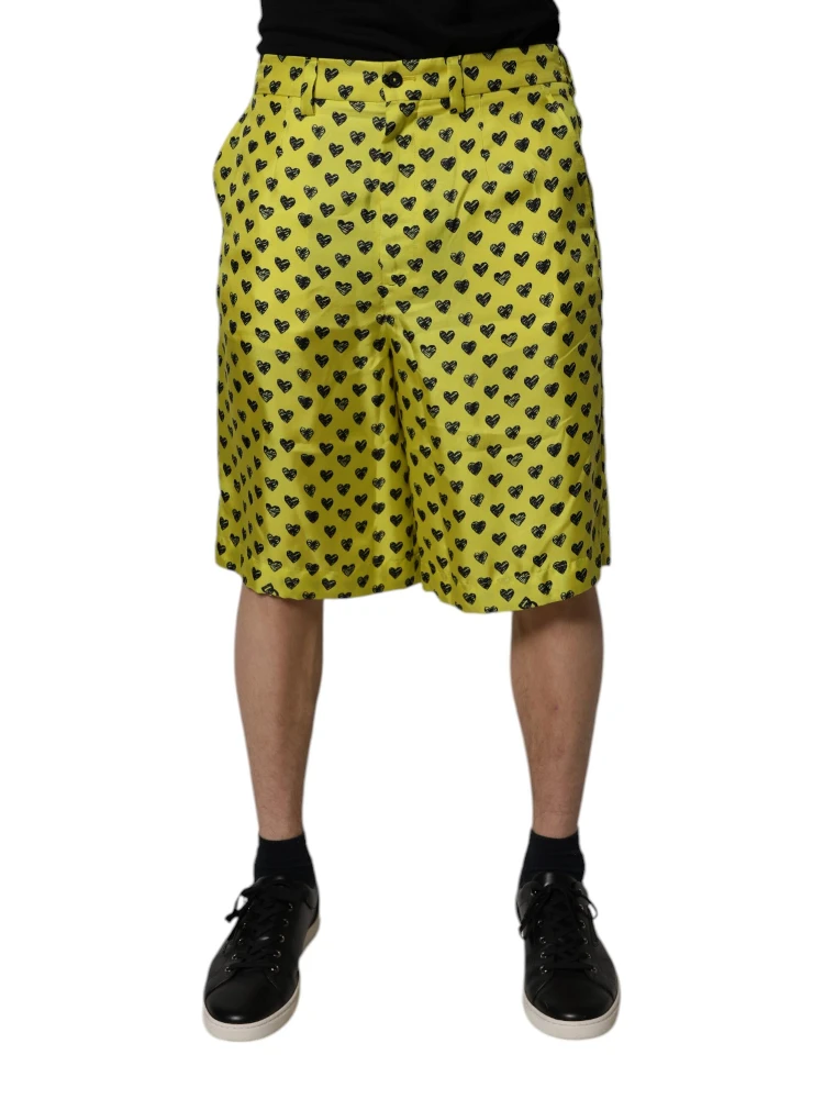 Green Silk Heart Print Bermuda Shorts alternative
