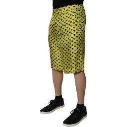 Green Silk Heart Print Bermuda Shorts