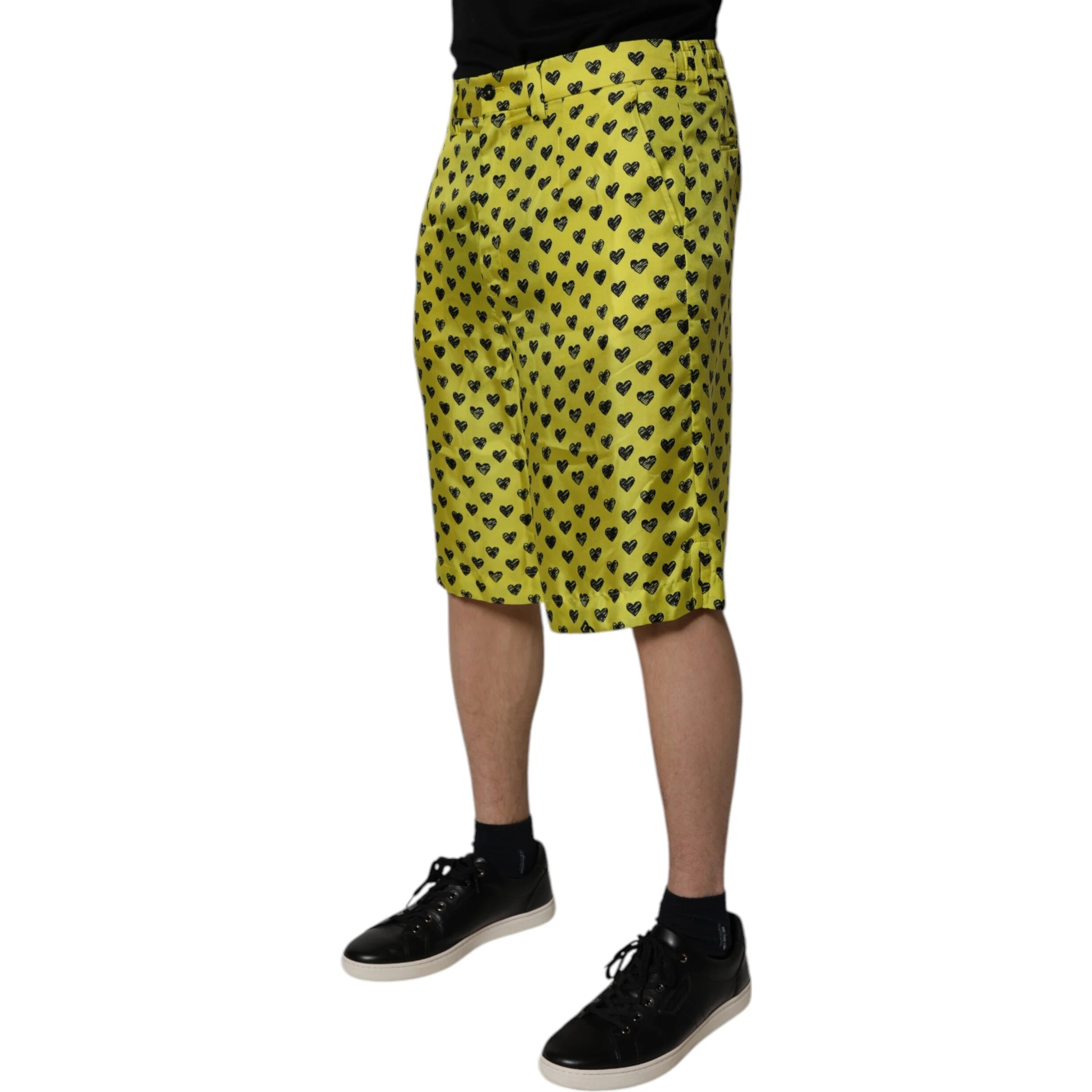 Green Silk Heart Print Bermuda Shorts