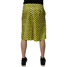 Green Silk Heart Print Bermuda Shorts