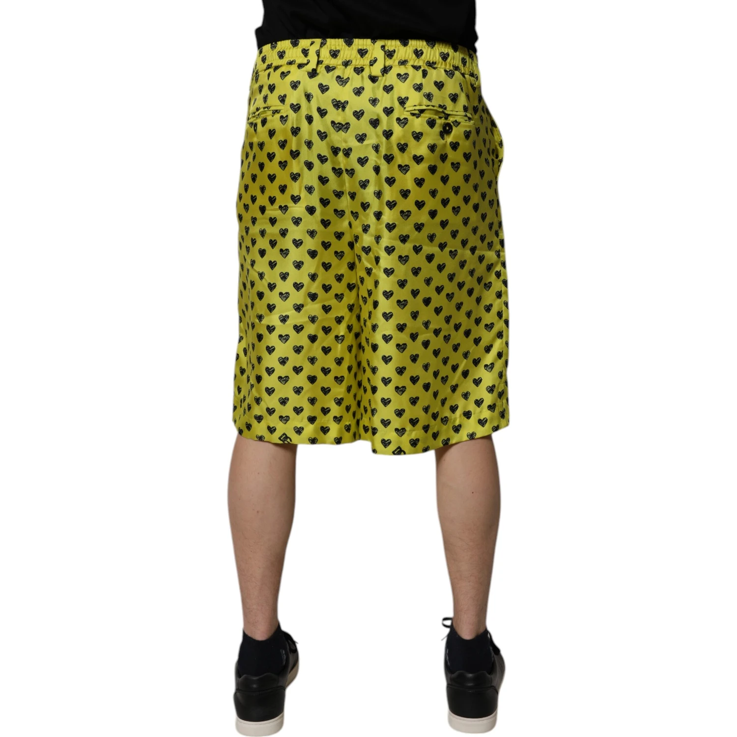 Green Silk Heart Print Bermuda Shorts