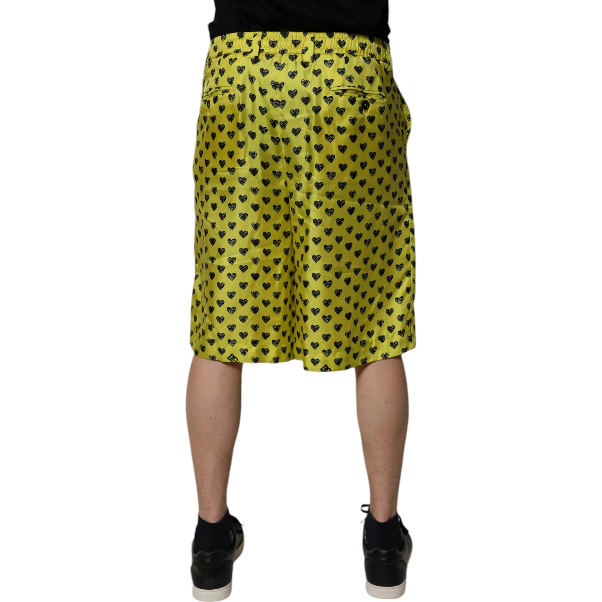Green Silk Heart Print Bermuda Shorts