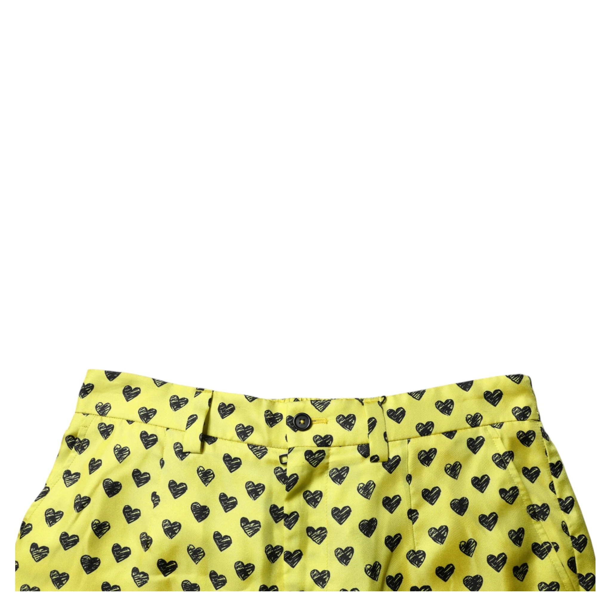 Green Silk Heart Print Bermuda Shorts