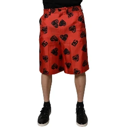 Orange Silk Heart Print Bermuda Shorts