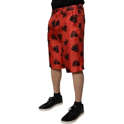 Orange Silk Heart Print Bermuda Shorts