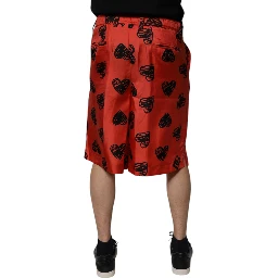 Orange Silk Heart Print Bermuda Shorts