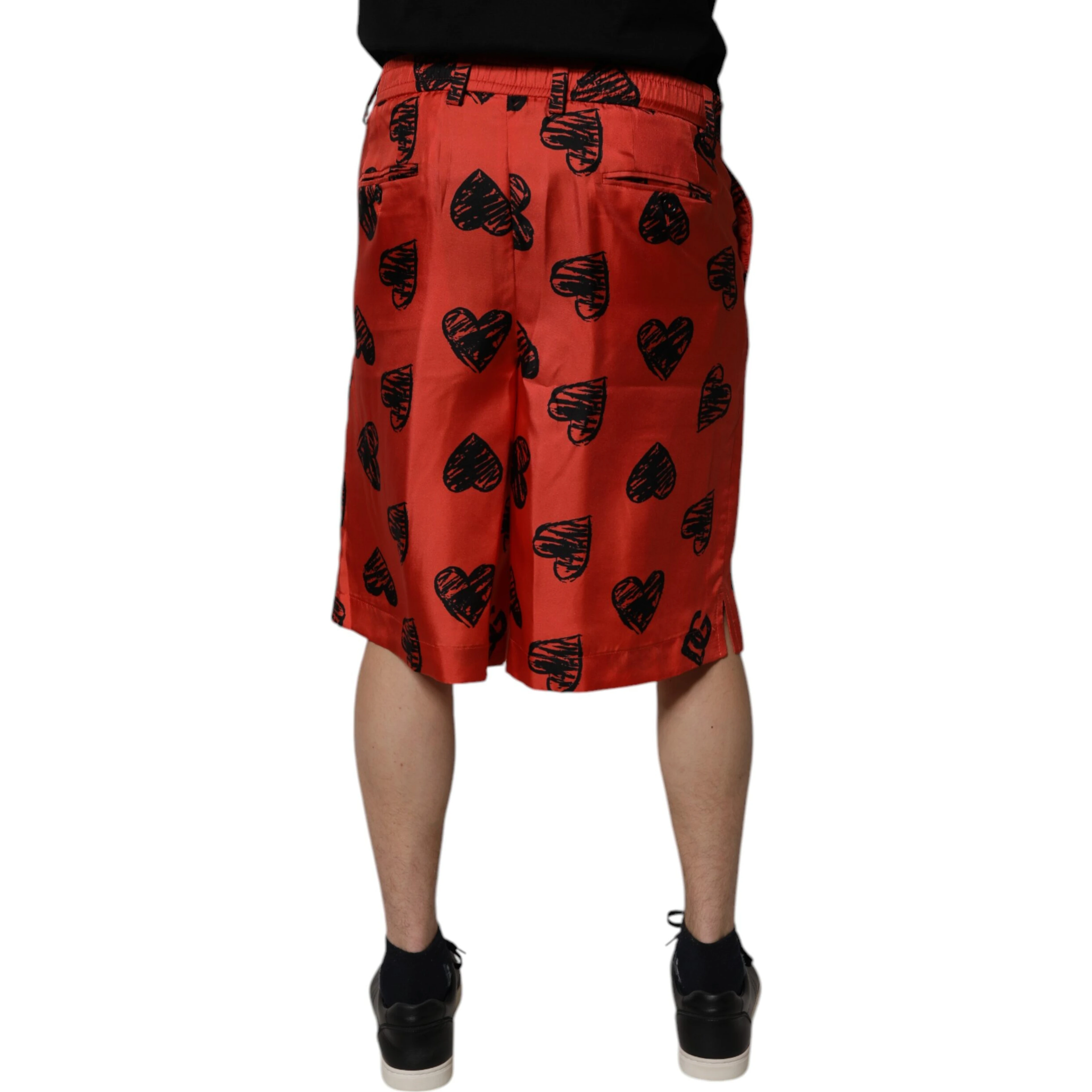 Orange Silk Heart Print Bermuda Shorts