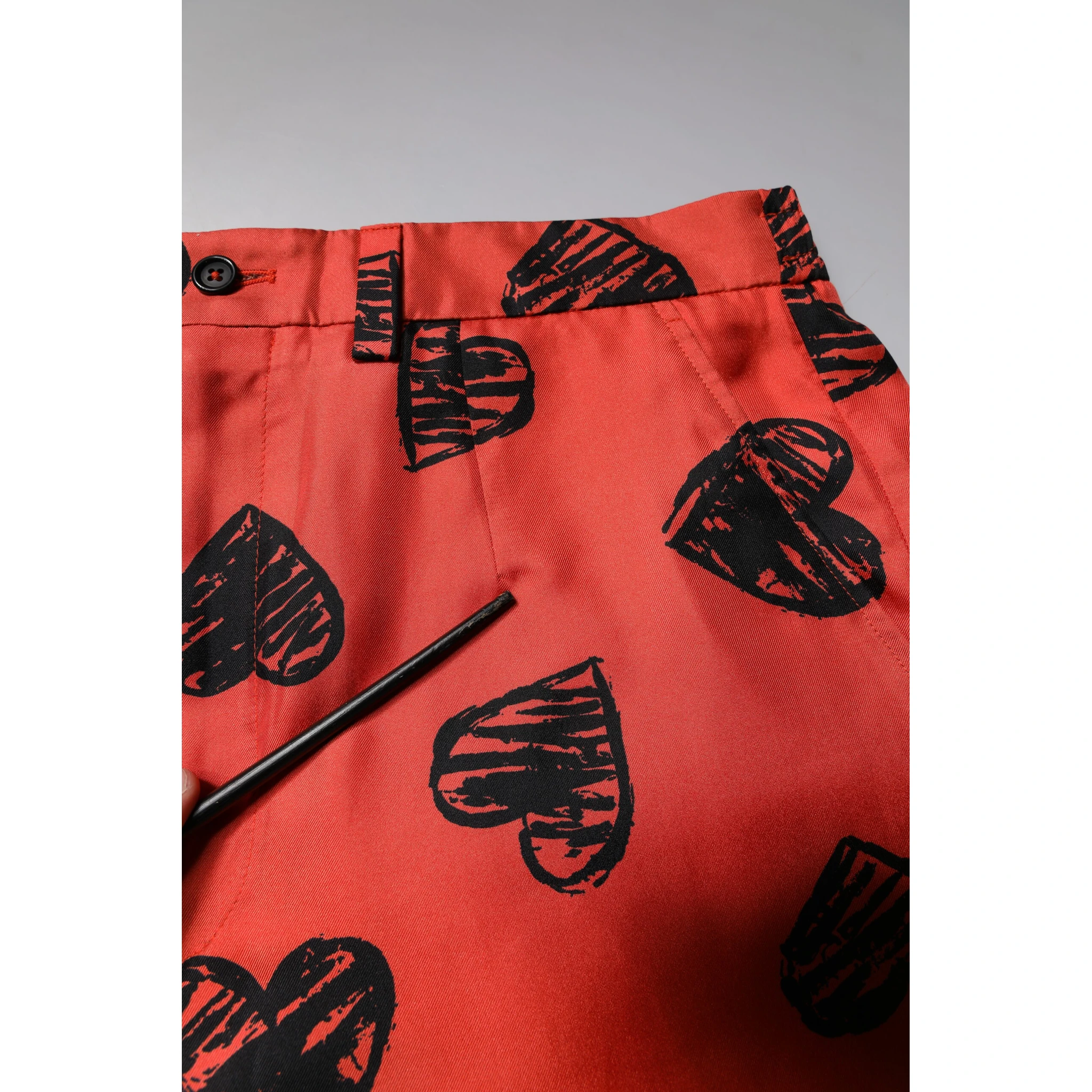 Orange Silk Heart Print Bermuda Shorts