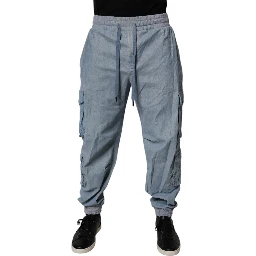 Light Blue Cotton Jogger Cargo Men Denim Pants