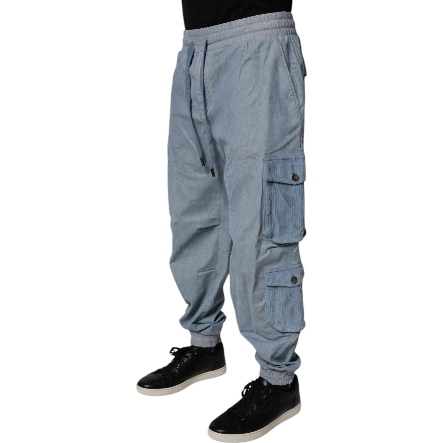 Light Blue Cotton Jogger Cargo Men Denim Pants