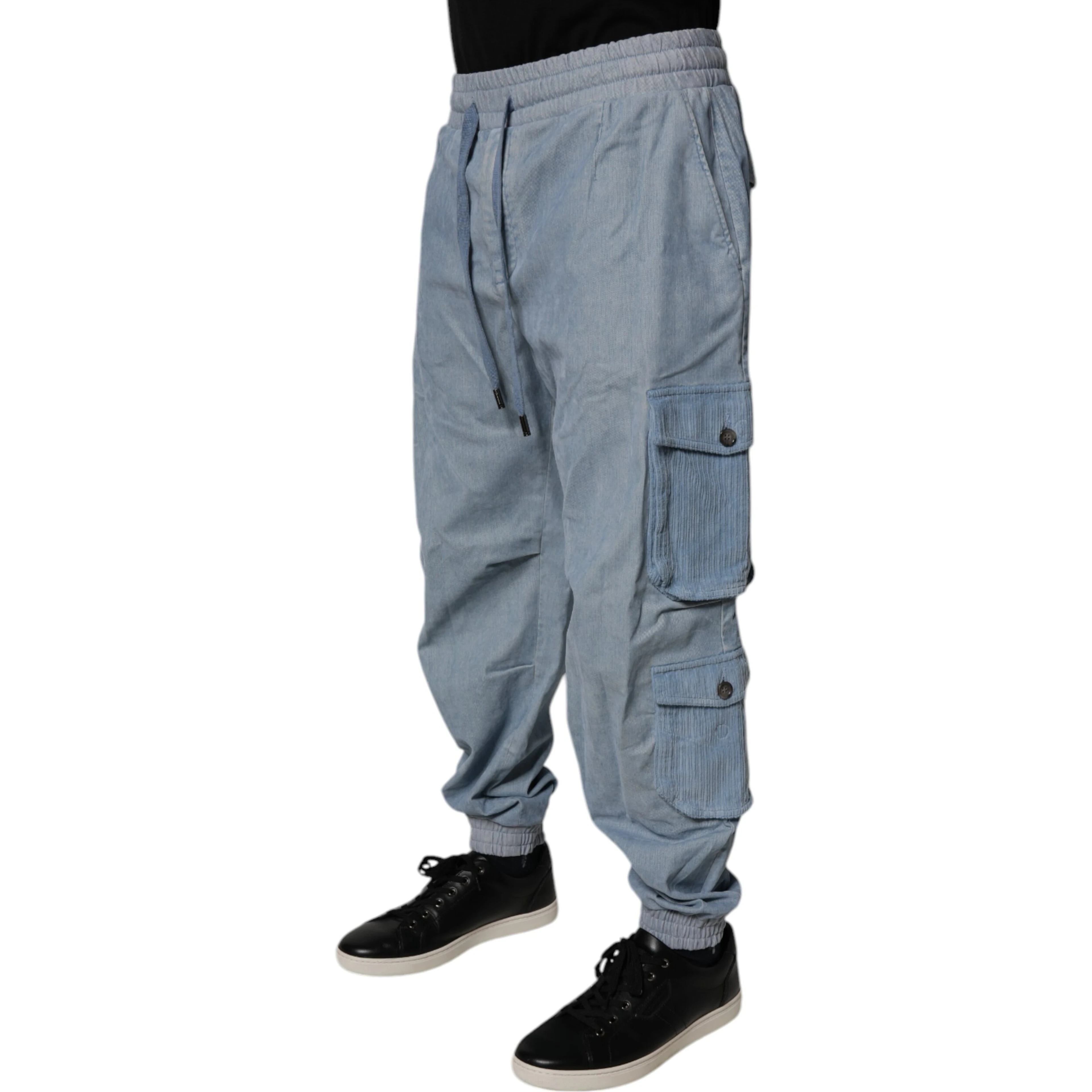 Light Blue Cotton Jogger Cargo Men Denim Pants