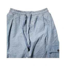 Light Blue Cotton Jogger Cargo Men Denim Pants