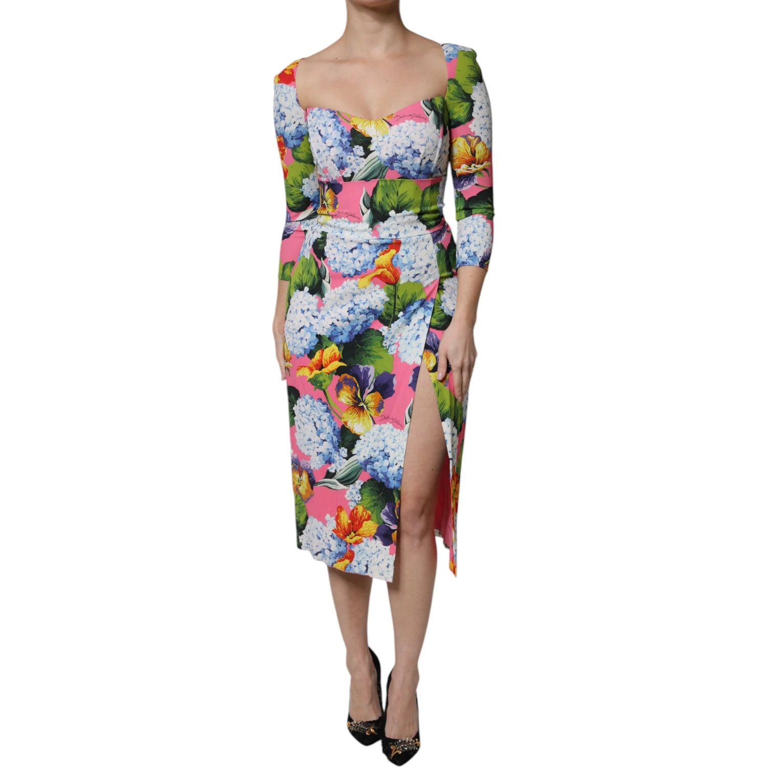 Multicolor Floral Side Slit Midi Dress