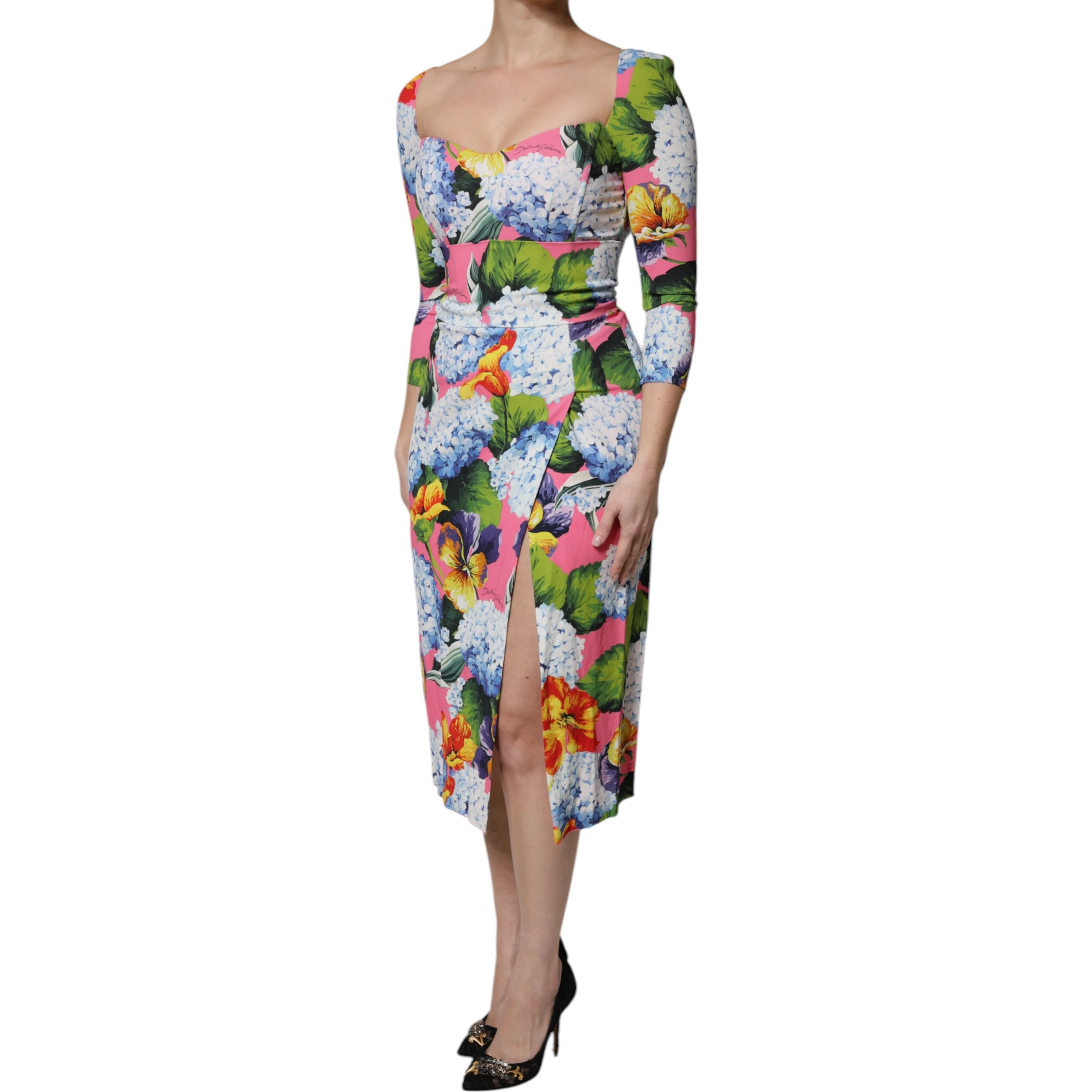 Multicolor Floral Side Slit Midi Dress