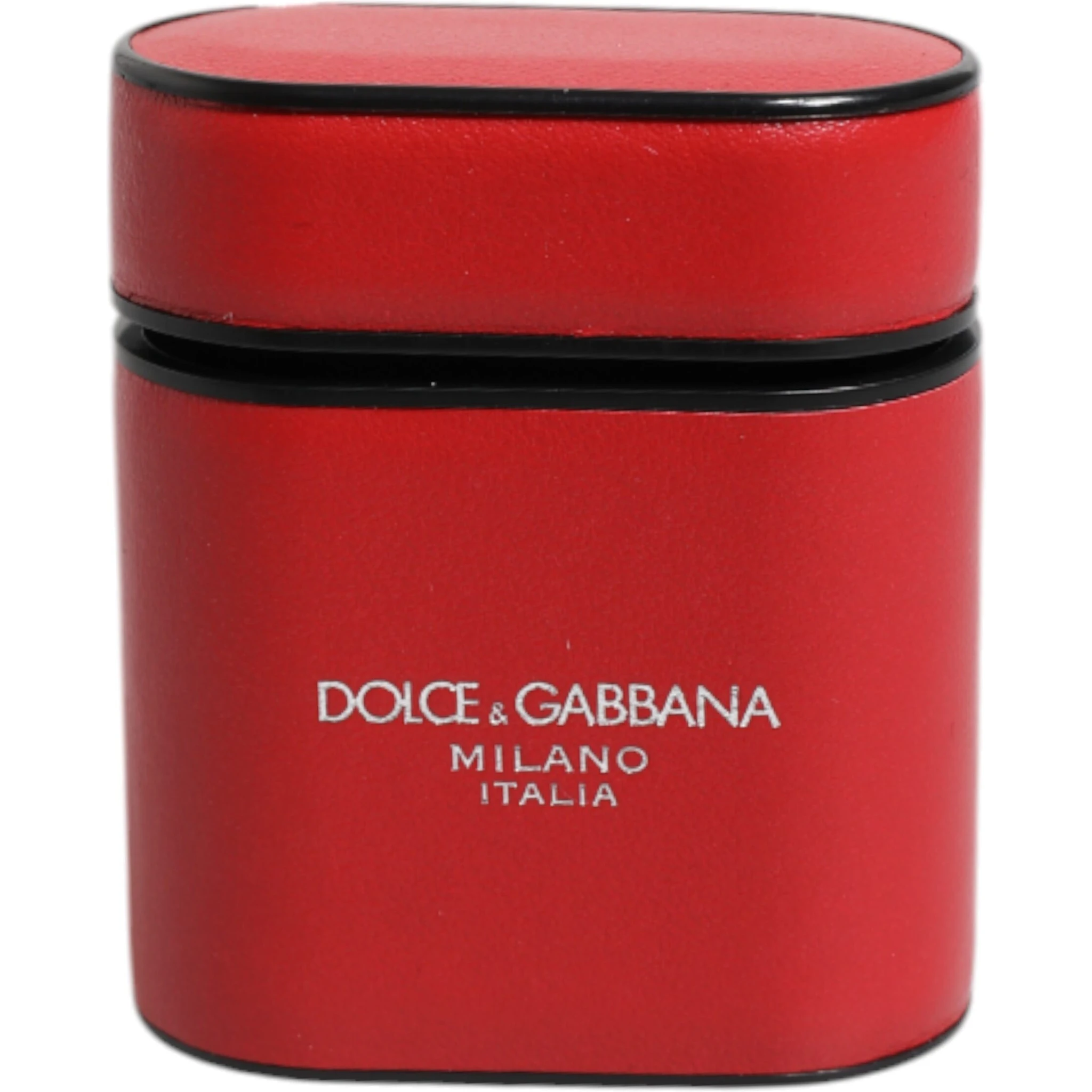 Red Calfskin Leather Logo Print Flip Holder Airpods Case