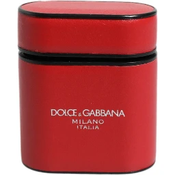 Red Calfskin Leather Logo Print Flip Holder Airpods Case