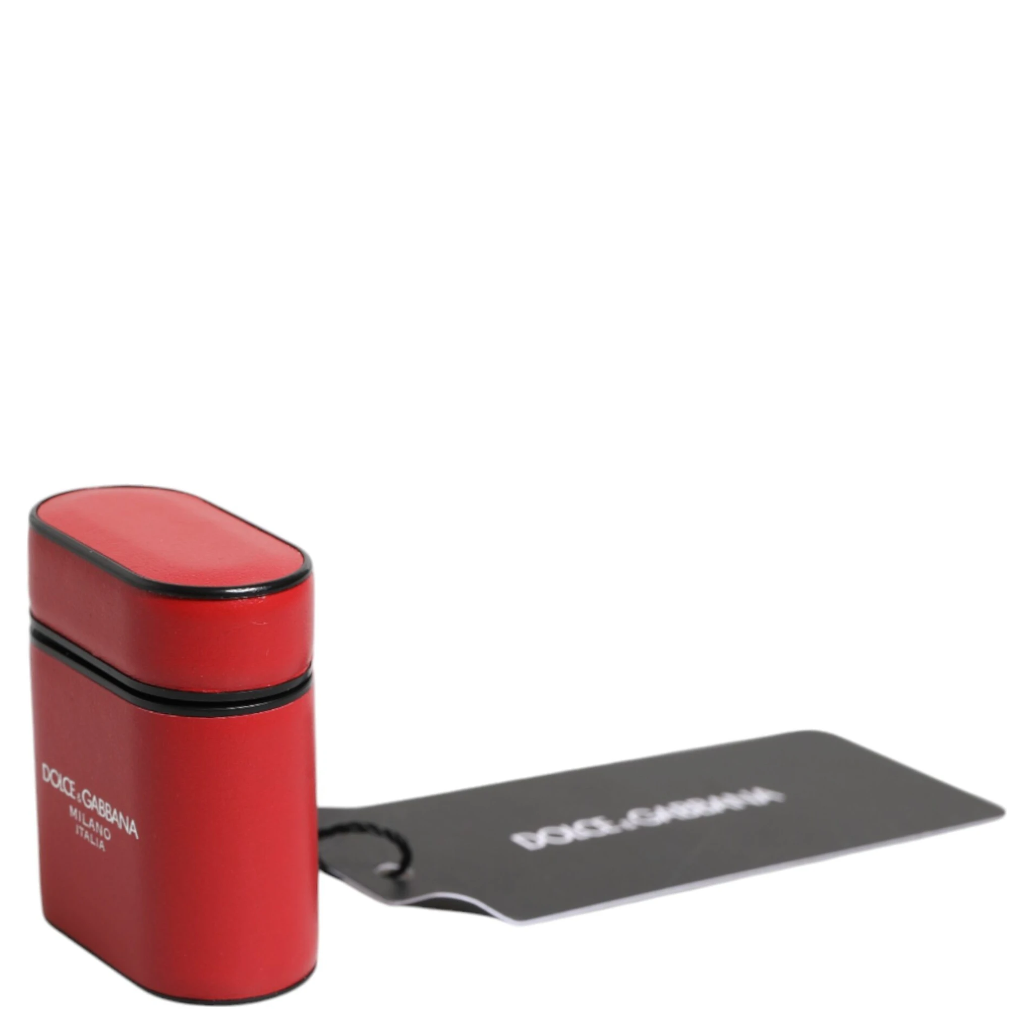 Red Calfskin Leather Logo Print Flip Holder Airpods Case