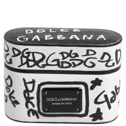 Black White Leather Scribble Embossed Logo Airpods Case