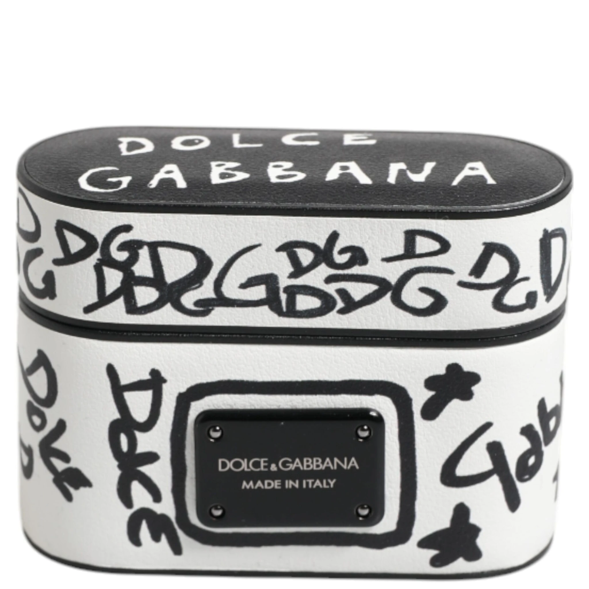 Black White Leather Scribble Embossed Logo Airpods Case