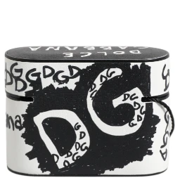 Black White Leather Scribble Embossed Logo Airpods Case