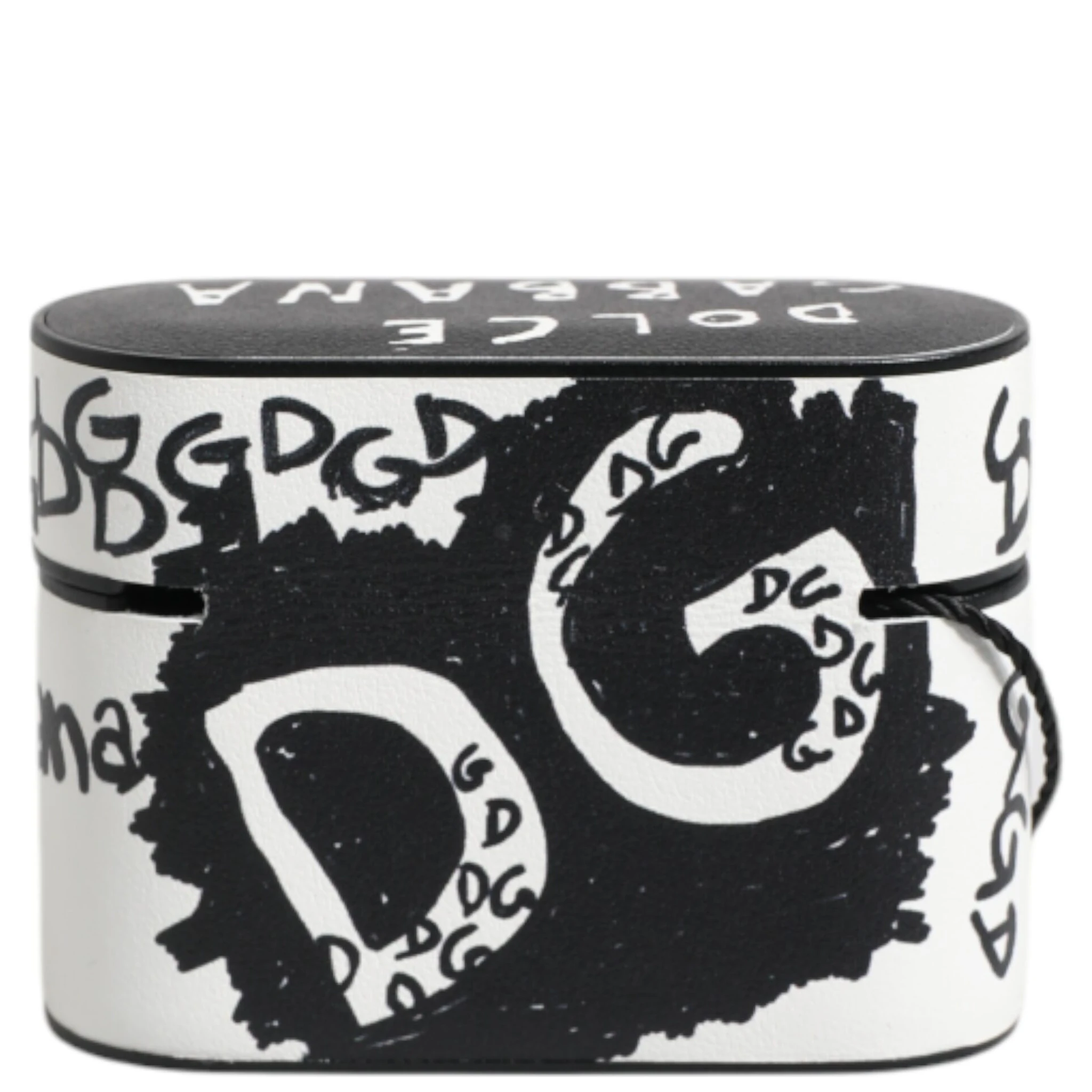 Black White Leather Scribble Embossed Logo Airpods Case