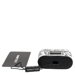 Black White Leather Scribble Embossed Logo Airpods Case