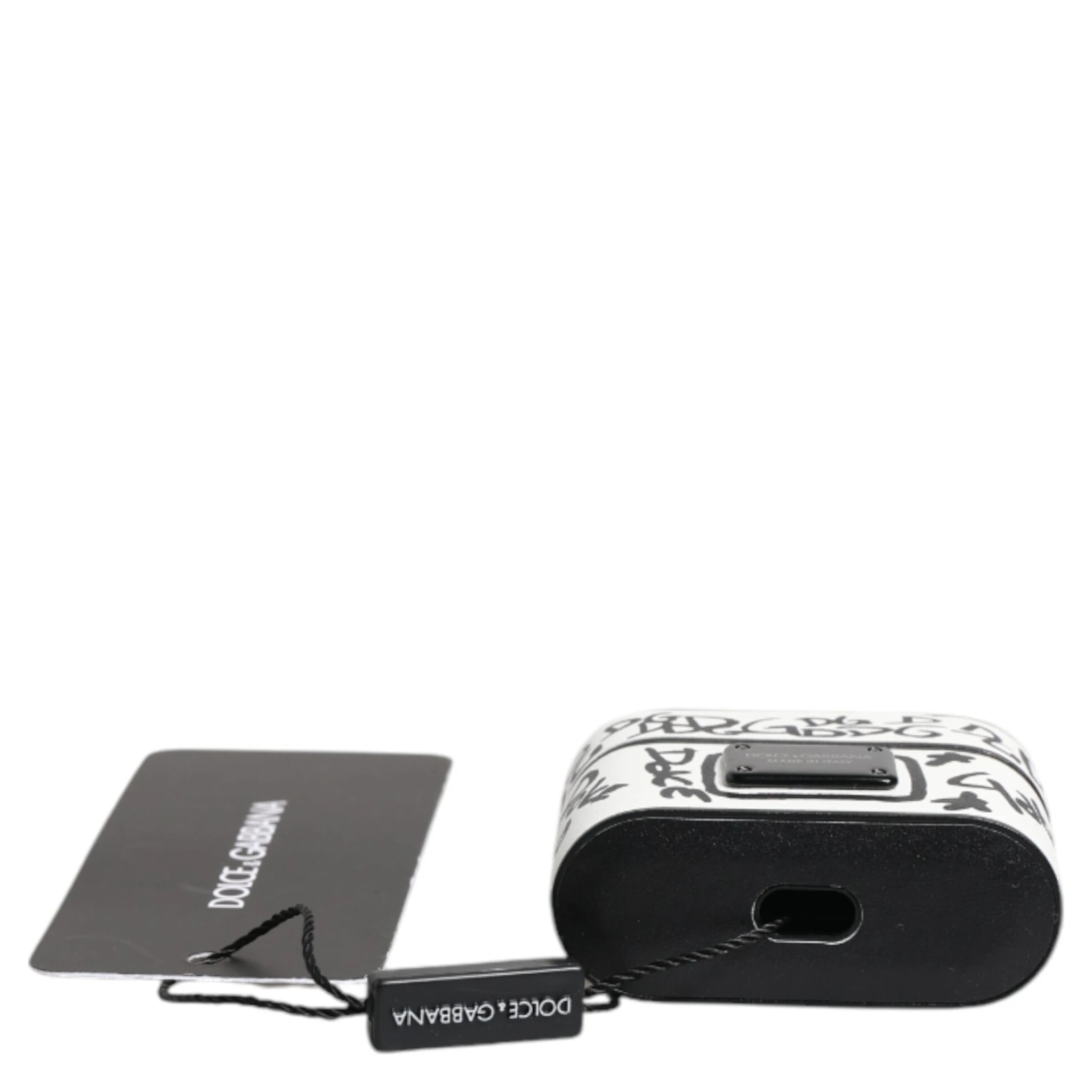 Black White Leather Scribble Embossed Logo Airpods Case