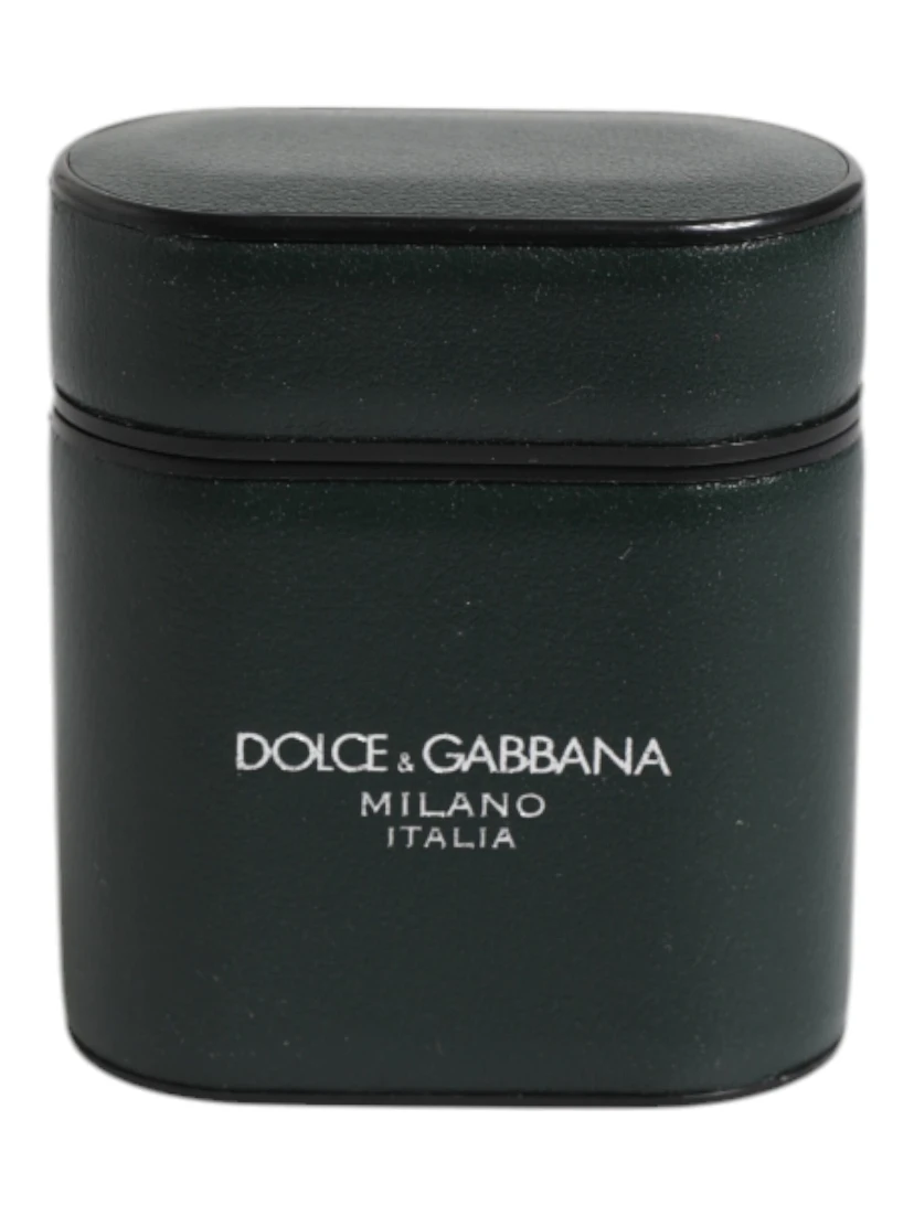 Green Calfskin Leather Logo Print Flip Holder Airpods Case