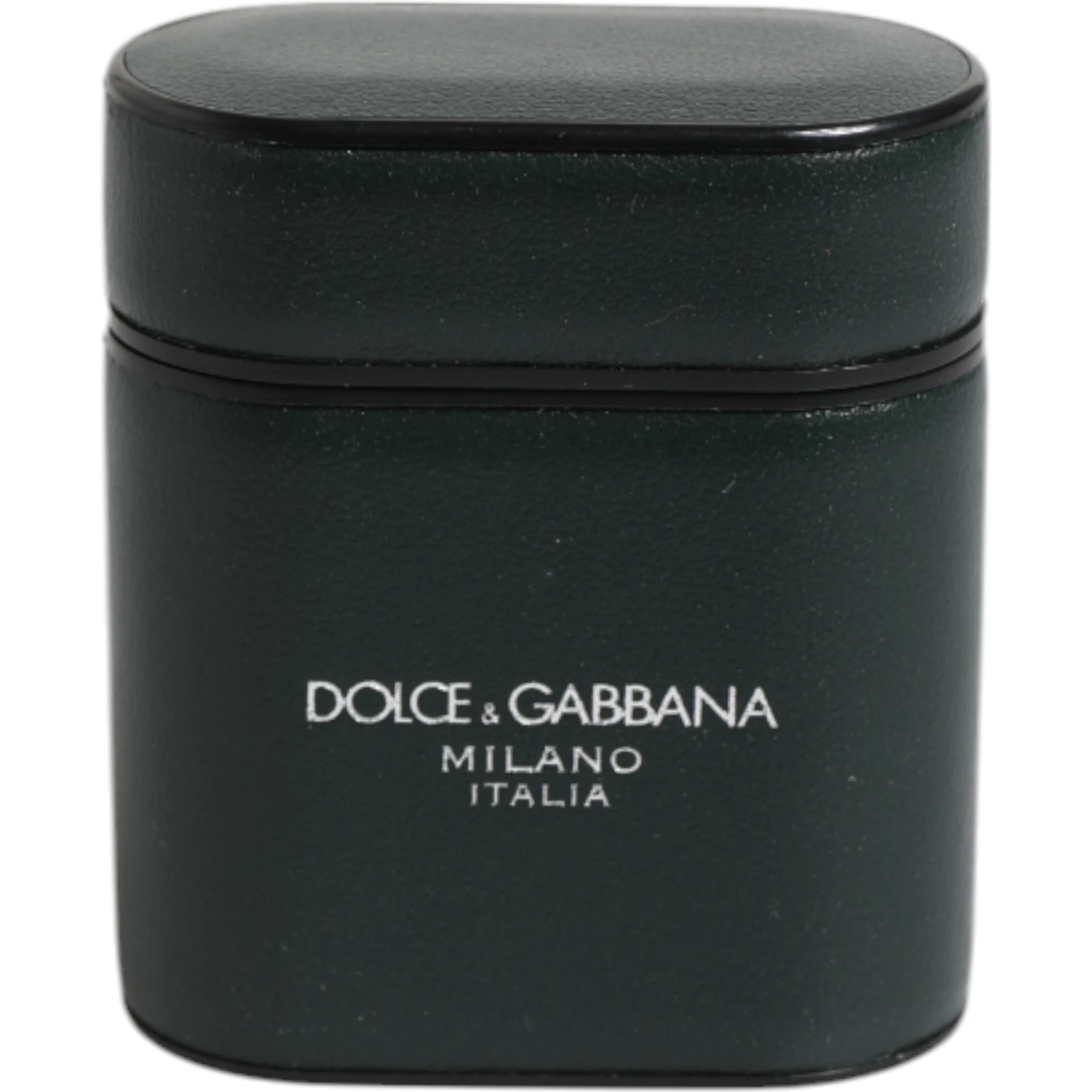 Green Calfskin Leather Logo Print Flip Holder Airpods Case