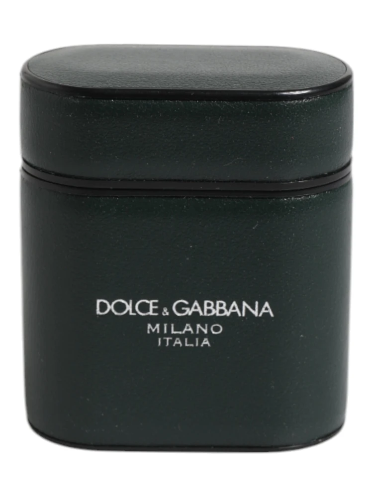 Green Calfskin Leather Logo Print Flip Holder Airpods Case alternative