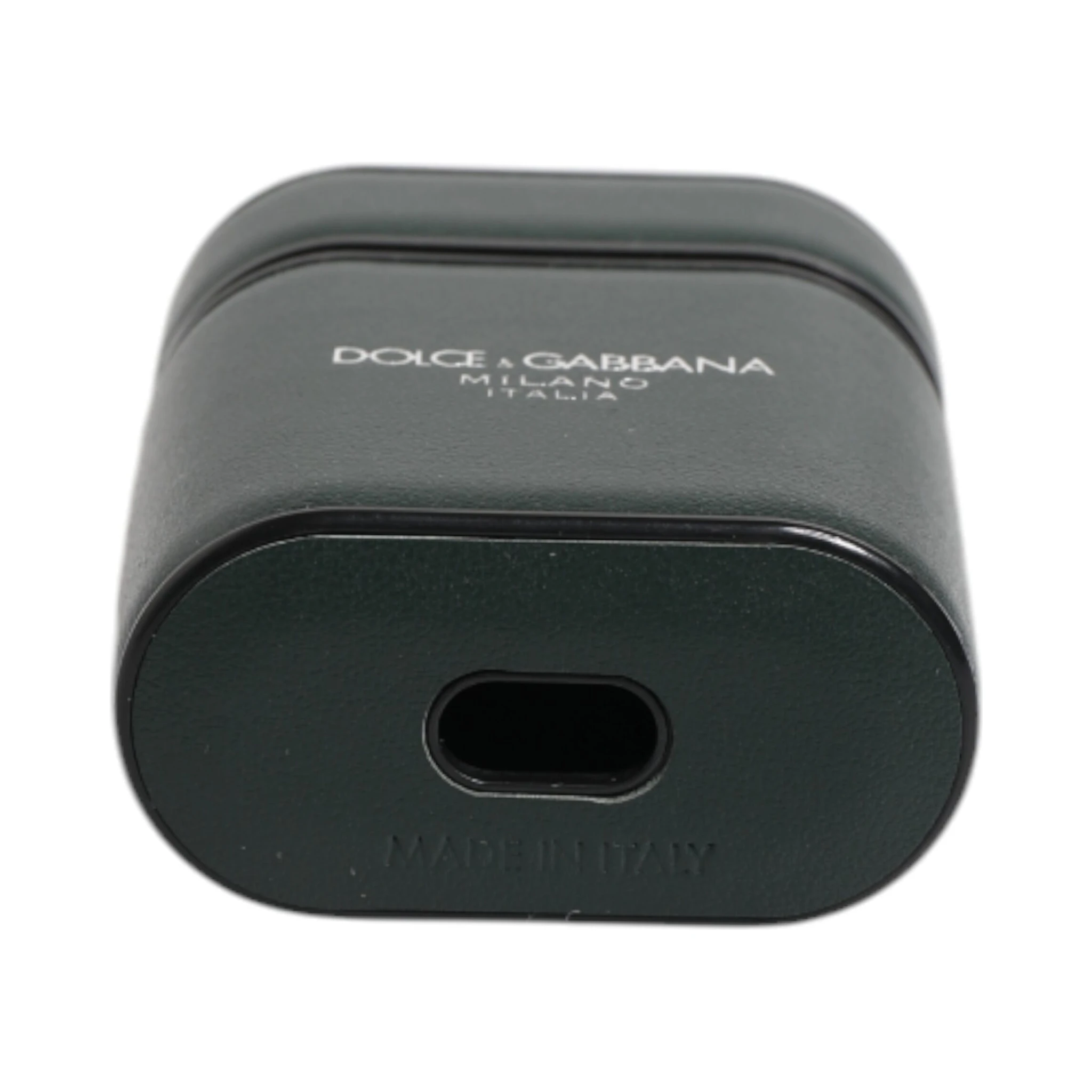 Green Calfskin Leather Logo Print Flip Holder Airpods Case