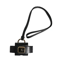 Black Leather Strap Gold Metal Logo Plaque Airpods Case