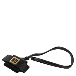 Black Leather Strap Gold Metal Logo Plaque Airpods Case