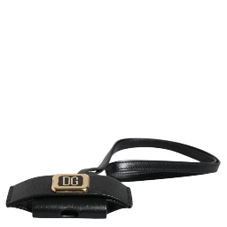 Black Leather Strap Gold Metal Logo Plaque Airpods Case