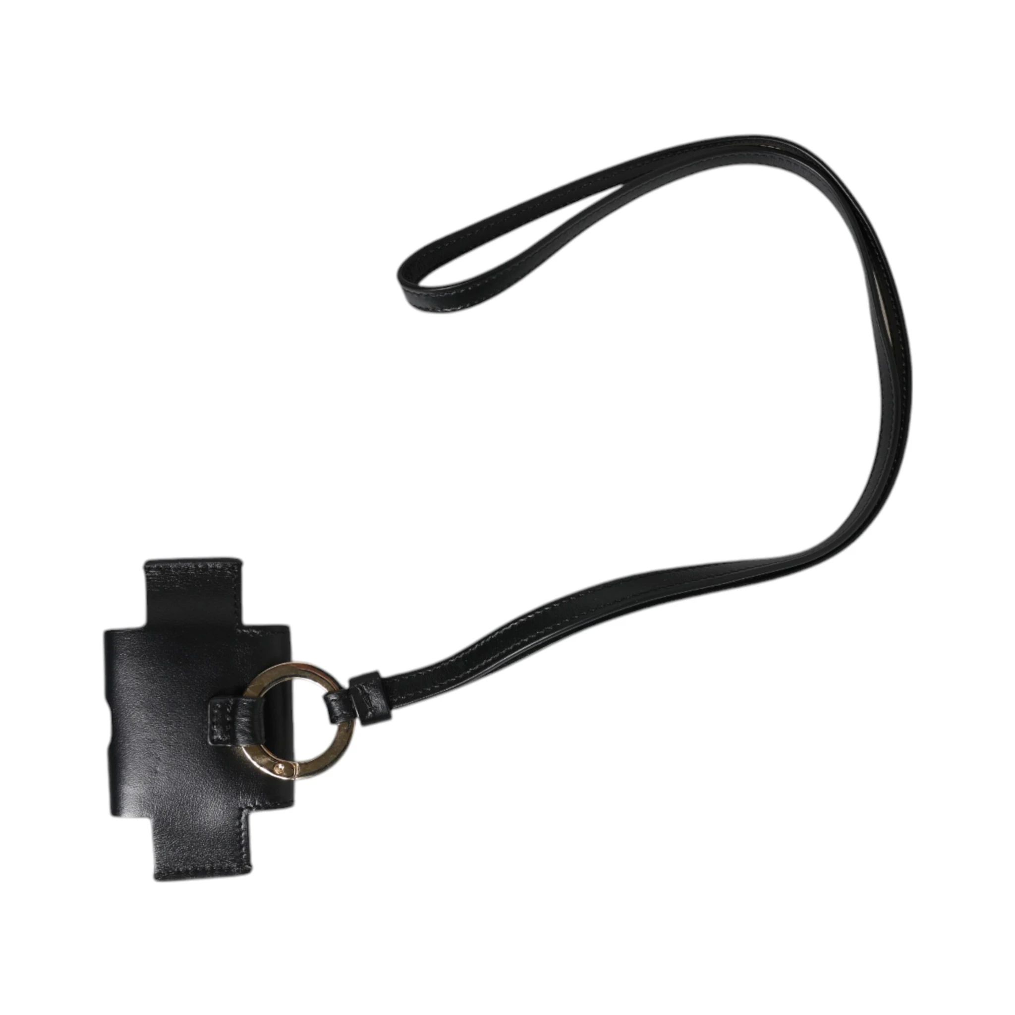 Black Leather Strap Gold Metal Logo Plaque Airpods Case