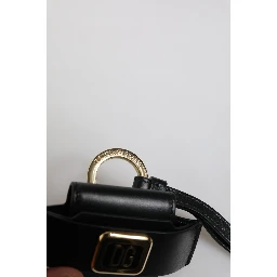 Black Leather Strap Gold Metal Logo Plaque Airpods Case