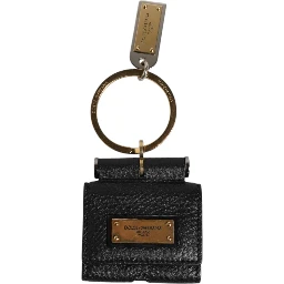 Black Leather Strap Gold Metal Logo Plaque Airpods Case