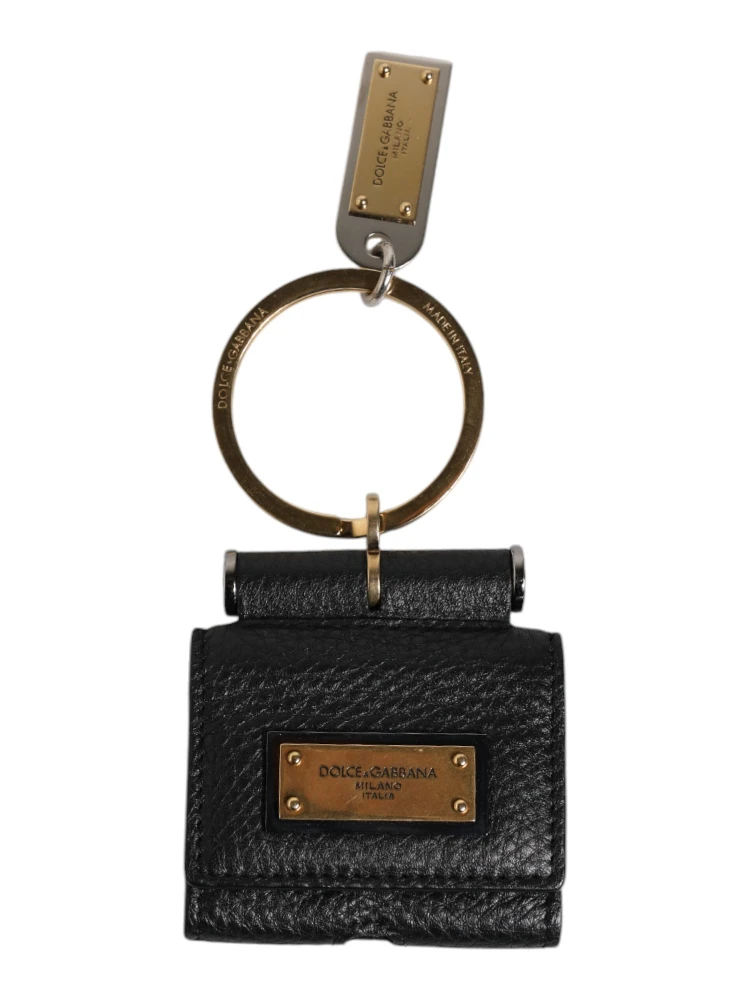 Black Leather Strap Gold Metal Logo Plaque Airpods Case alternative