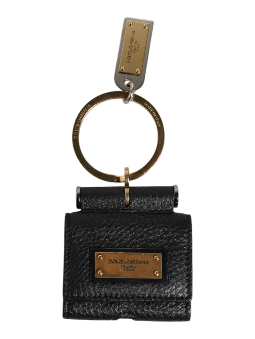 Black Leather Strap Gold Metal Logo Plaque Airpods Case