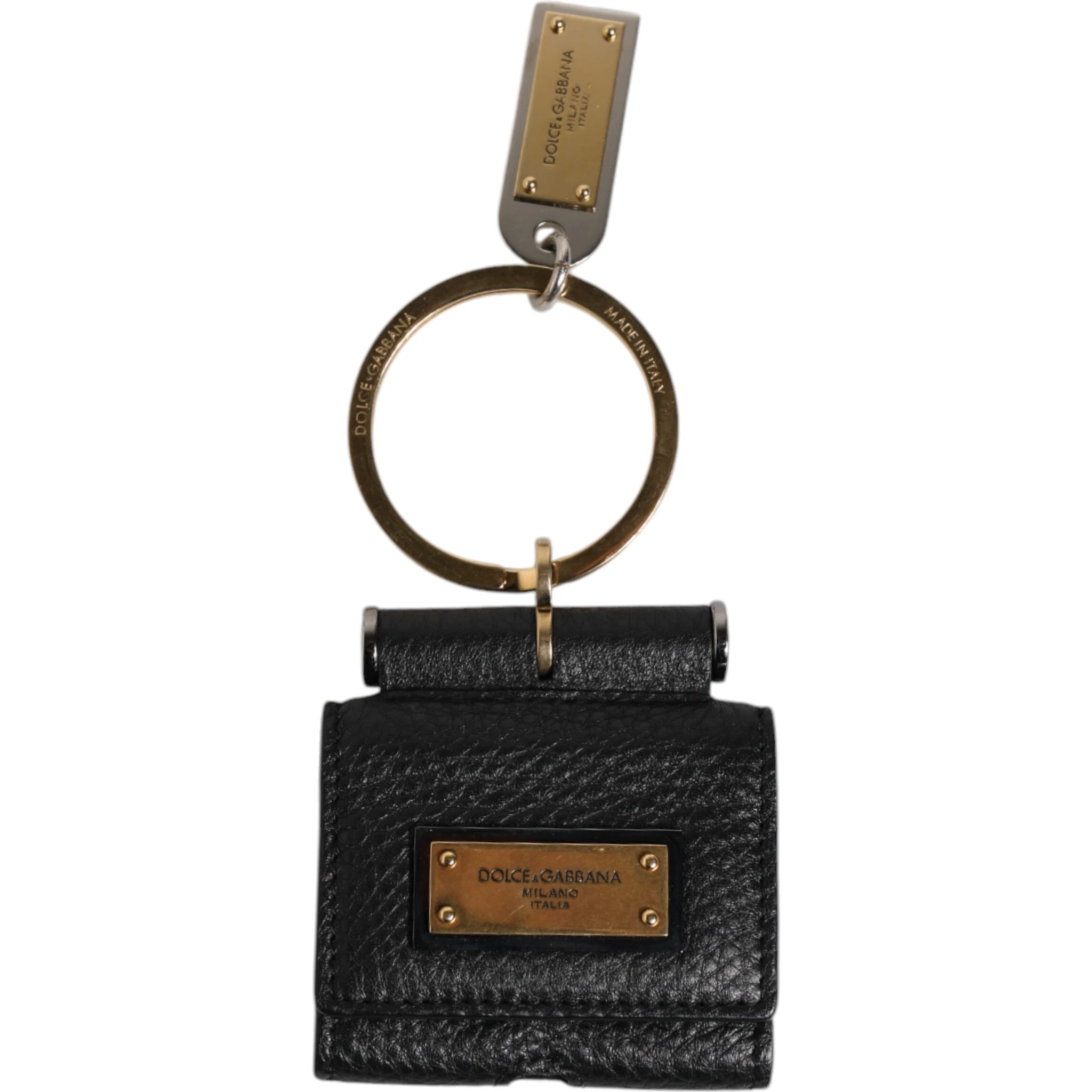 Black Leather Strap Gold Metal Logo Plaque Airpods Case