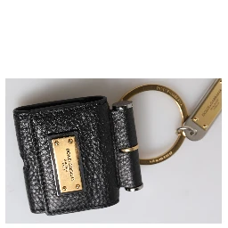 Black Leather Strap Gold Metal Logo Plaque Airpods Case