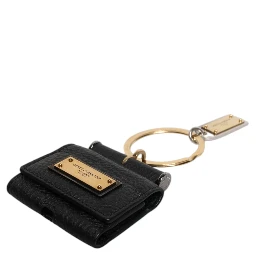 Black Leather Strap Gold Metal Logo Plaque Airpods Case