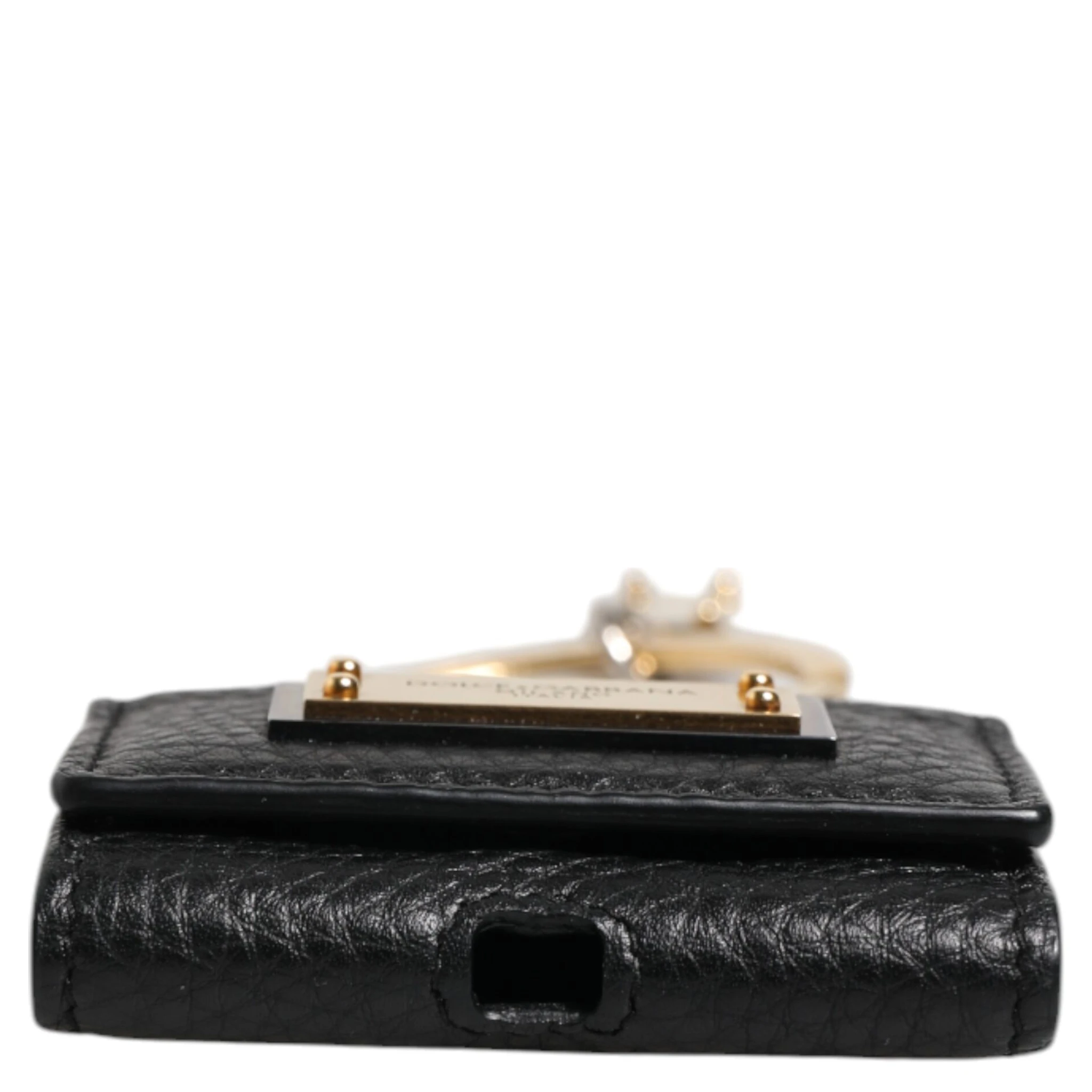 Black Leather Strap Gold Metal Logo Plaque Airpods Case