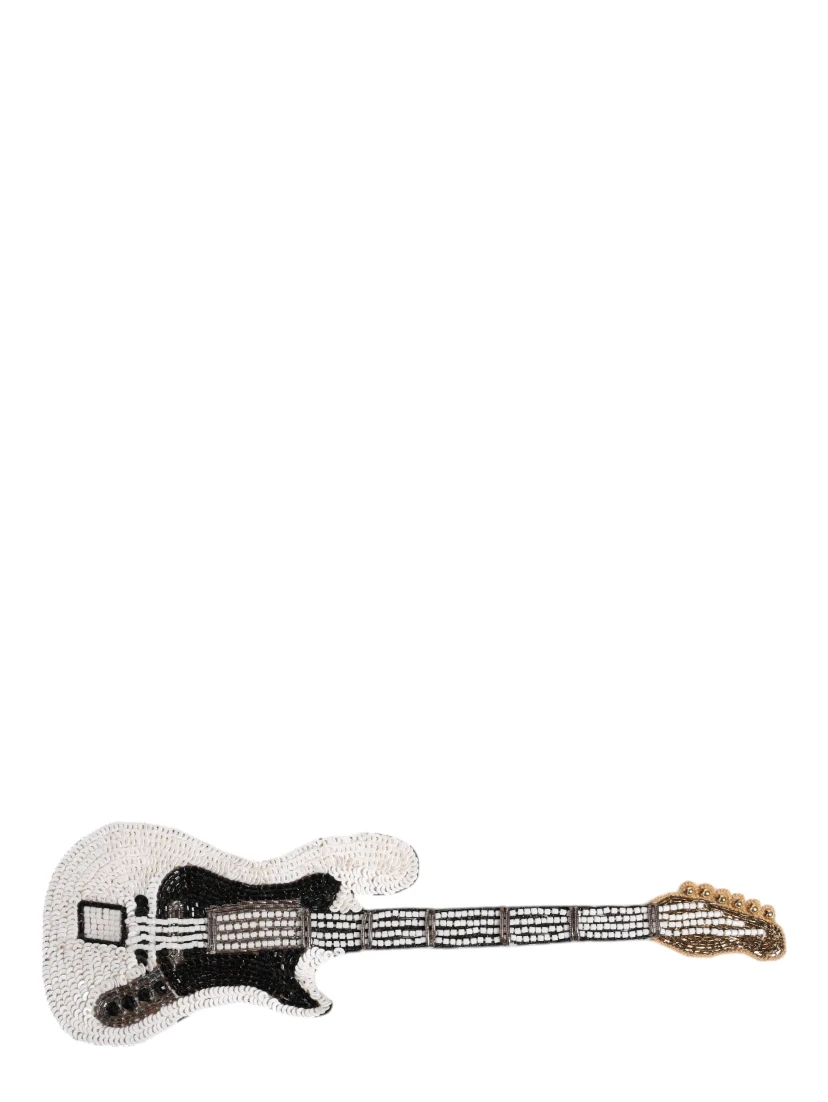 Gold Brass Logo Beaded Guitar Pin Brooch