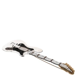 Gold Brass Logo Beaded Guitar Pin Brooch