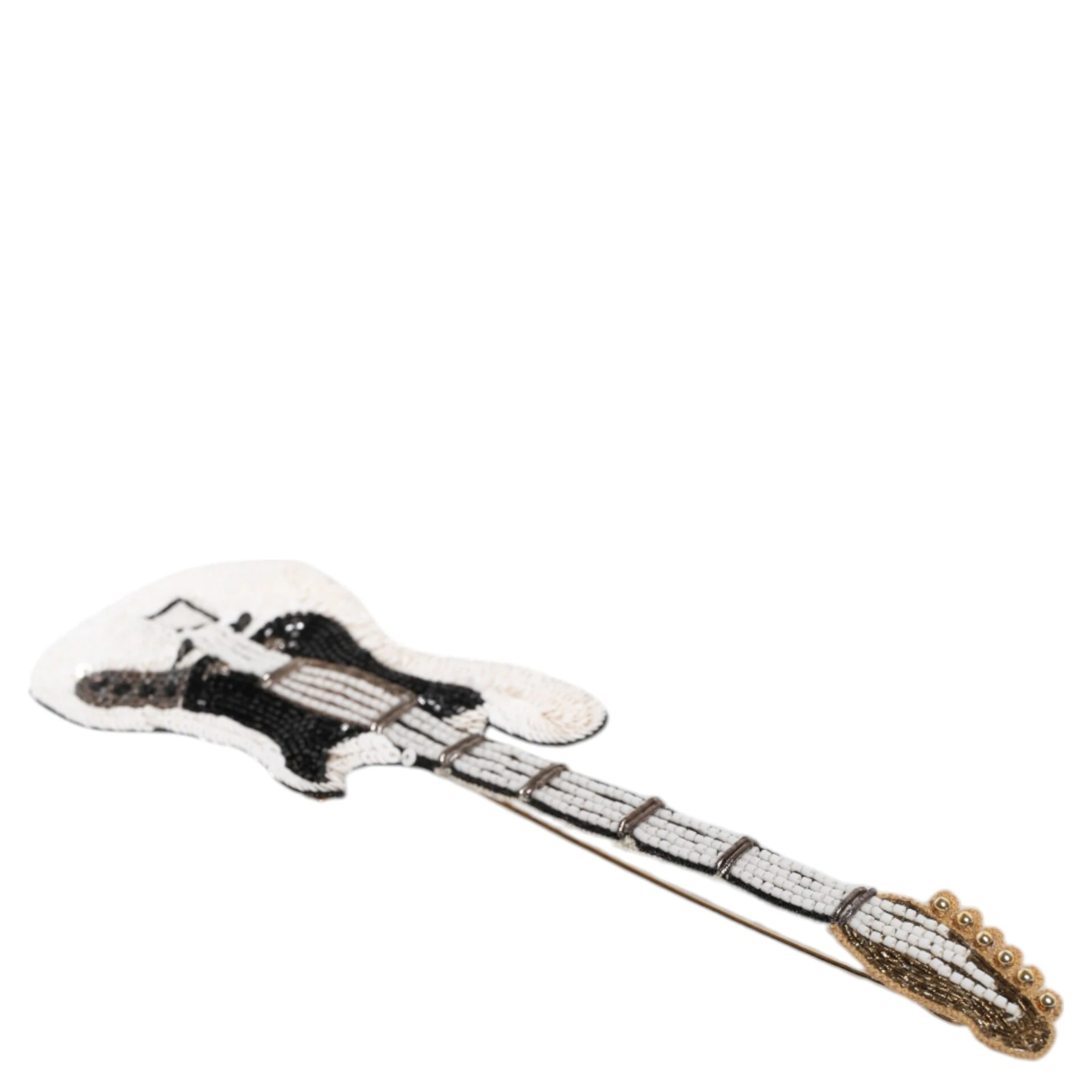 Gold Brass Logo Beaded Guitar Pin Brooch