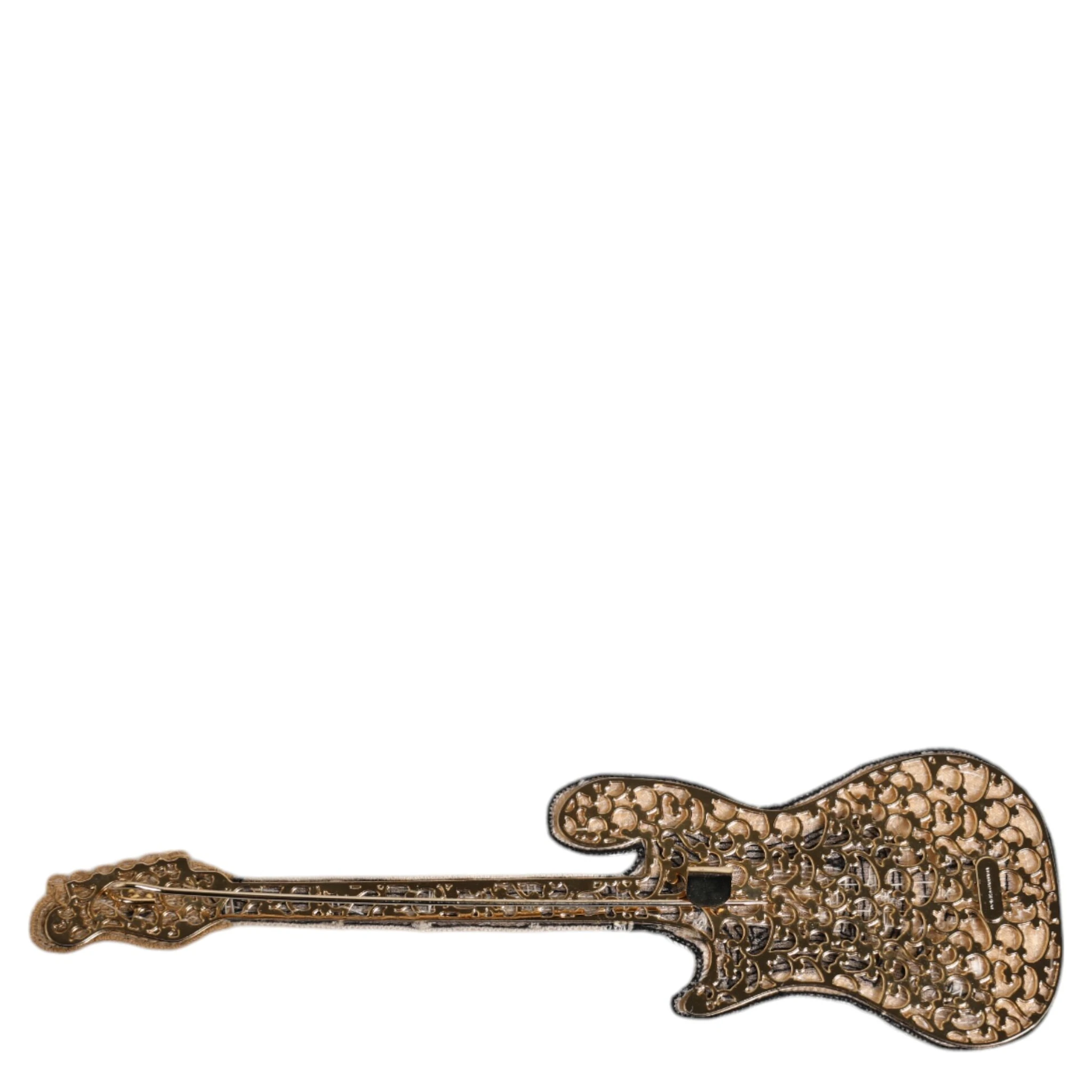 Gold Brass Logo Beaded Guitar Pin Brooch