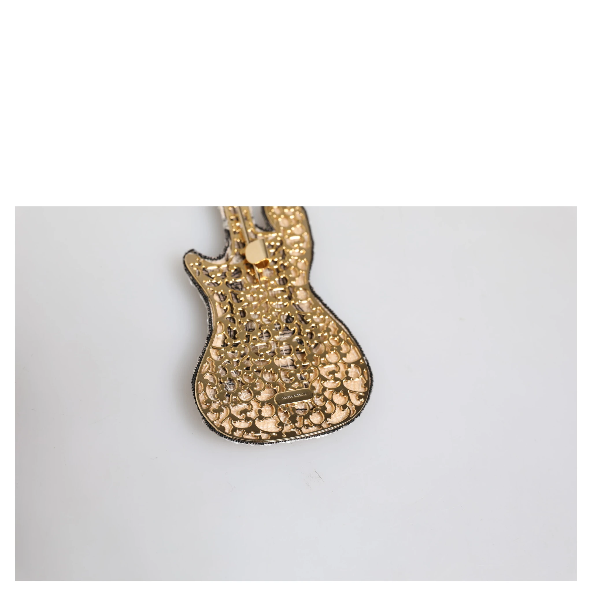 Gold Brass Logo Beaded Guitar Pin Brooch