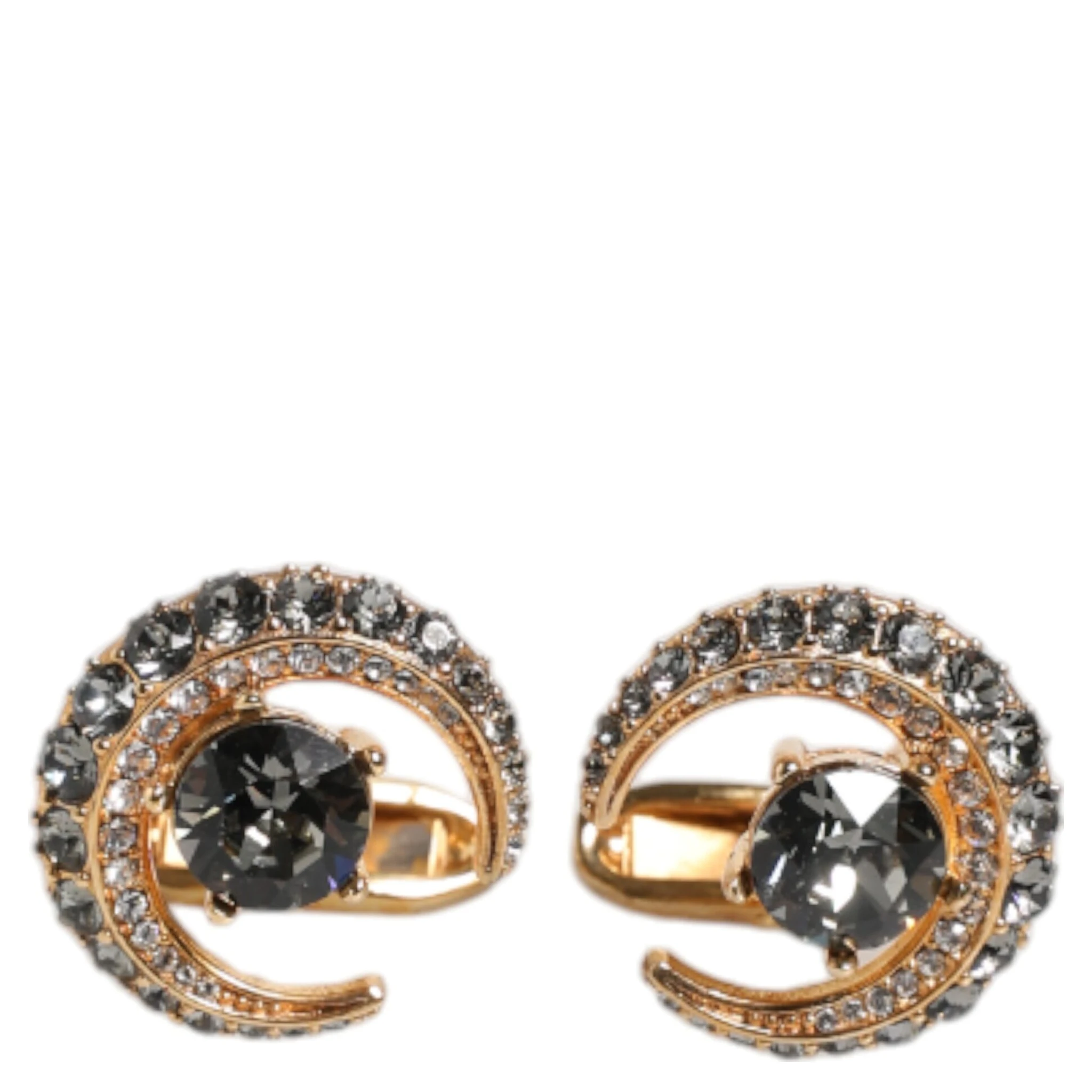 Brass Gold Black Crystal Luna Cufflink